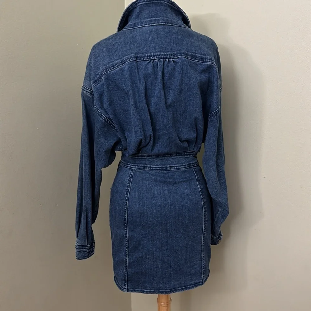 Free People Dark Wash Denim Long Sleeve Botton-Front Mini Dress  size XS - Picture 5 of 16